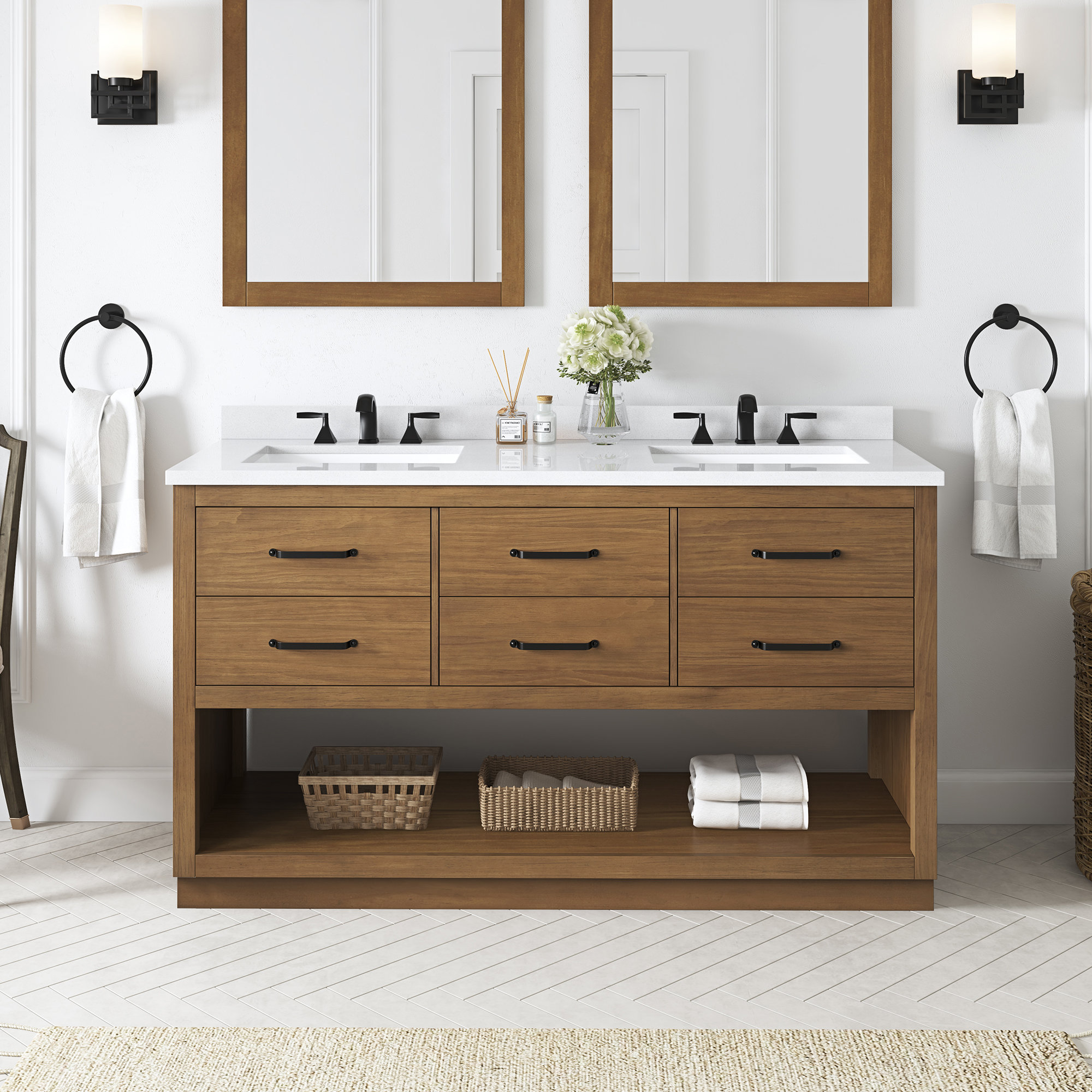 Wade Logan® Thatch 60'' Double Bathroom Vanity with Engineered Marble ...