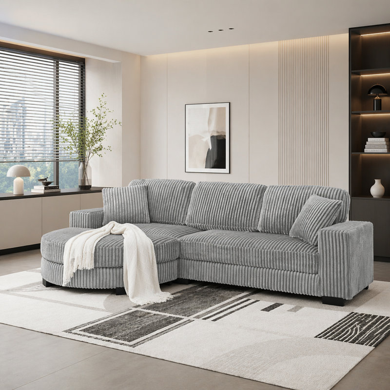 Canapé-lit modulaire rembourré en velours Corduroy, Velours côtelé gris