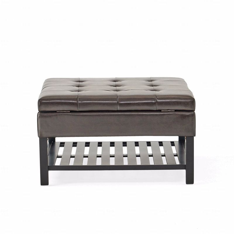 Repose-pieds avec rangement et table basse, forme carrée avec support inférieur, revêtement capitonné