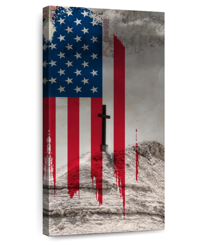 Christianisme et drapeau américain, H 36 po x l 18 po