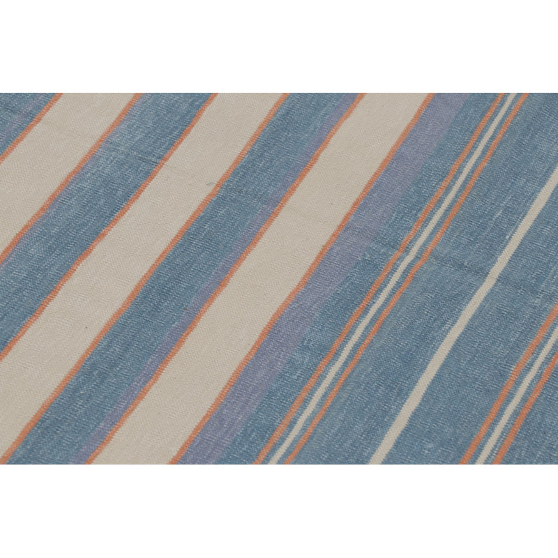 Rug & Kilim’S Indian Dhurrie Rug In Slate Blue And Ivory Stripes