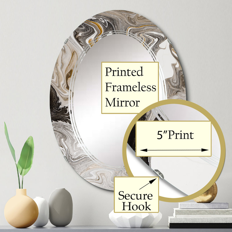 Gold Black Marble Waves Wall Mirror, Modern - Gold And Black Marble Waves V, 30" x 20"