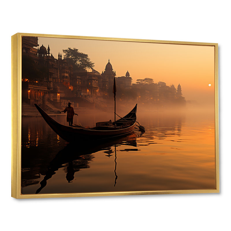 L'hindouisme Varanasi révérence sur toile, Cadre flottant doré, H 34 po x l 44 po
