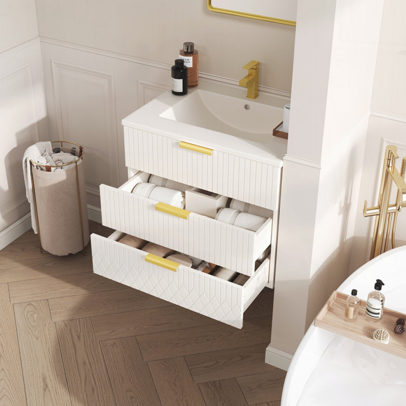 Armoire flottante murale 24 po avec tiroir, Blanc