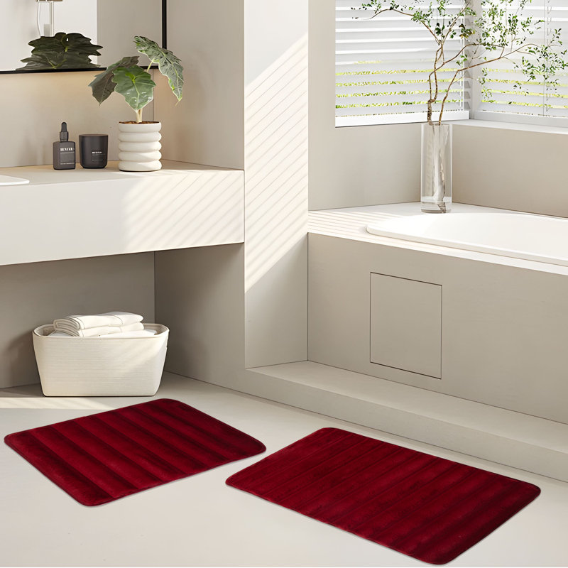 Desrosier Faux Fur Non-Slip Bath Rug, Burgundy