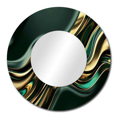 Liquide émeraude or flots - miroir mural moderne, impression métallique
