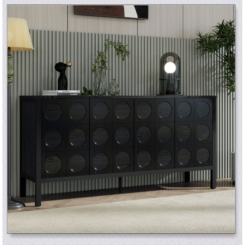 Élégant buffet de rangement avec porte à cercle géométrique unique pour le bureau, l'entrée et le salon