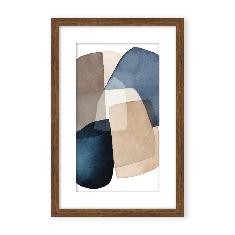 Abstract Blue Brown Blocks by  - Picture Frame Painting on Paper, 24" H x 16" W x 1.125" D, Black, Framed Print