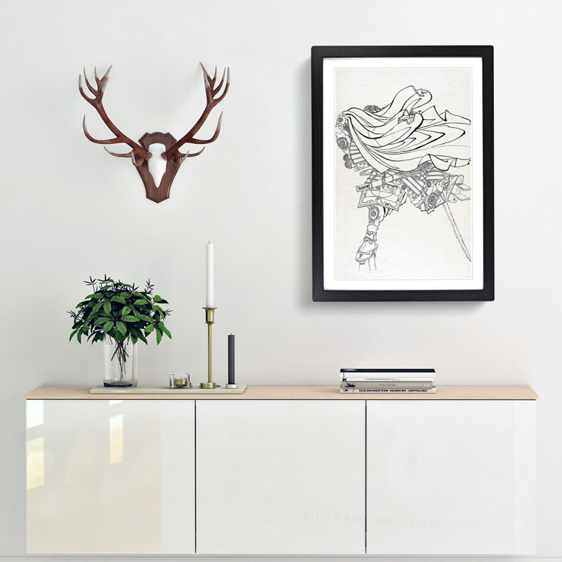 Running Warrior by Katsushika Hokusai - Picture Frame Drawing Print, 65cm H x 48cm W x 2cm D, Black Framed