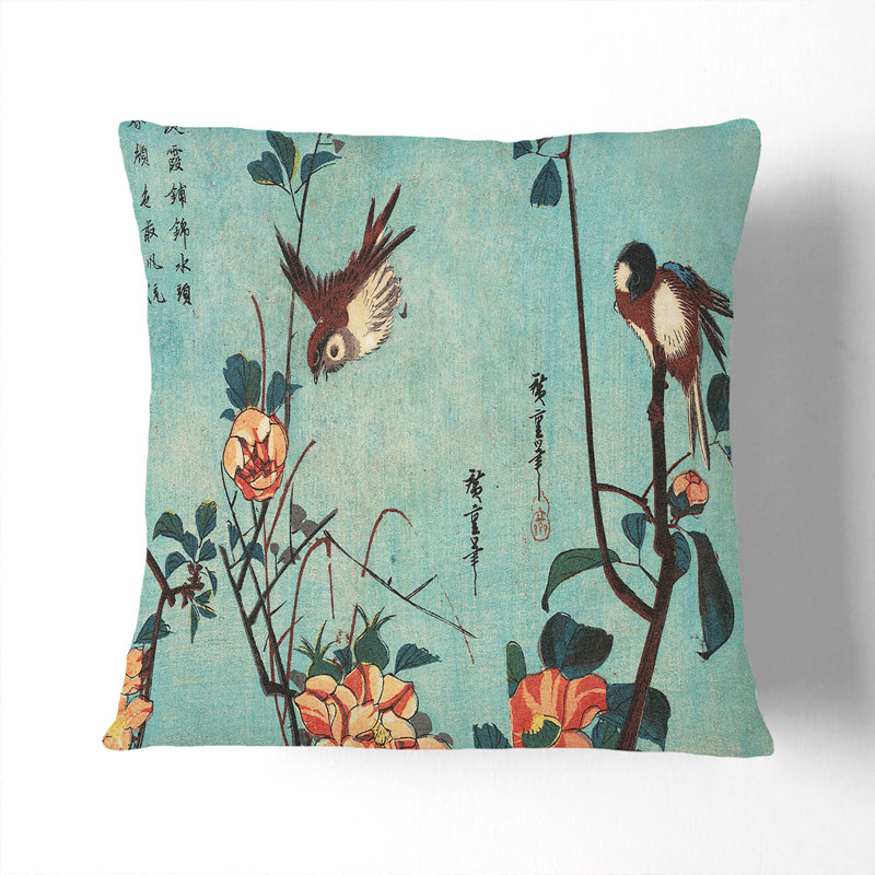 Birds On A Cherry Blossom Tree By Utagawa Hiroshige Square Throw Cushion, 40 x 40 cm