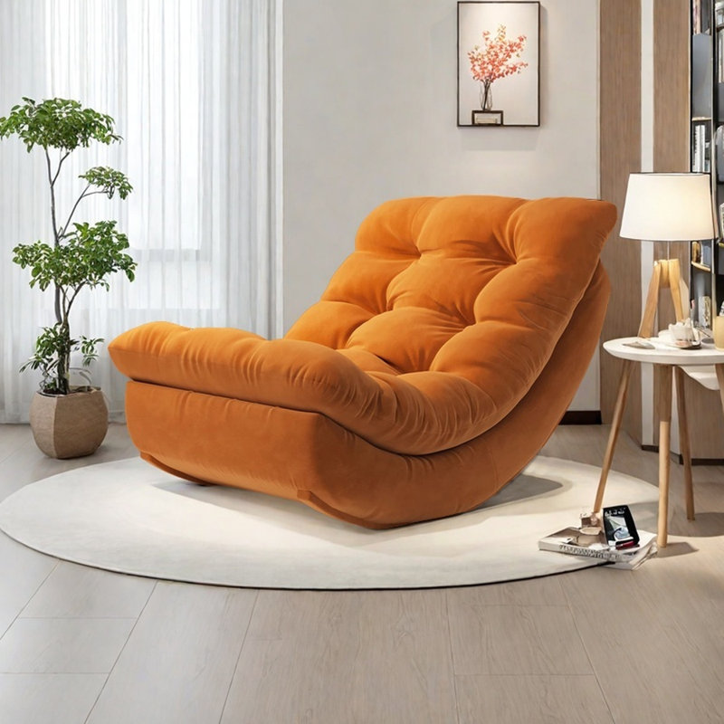 Ergonomically designed suede rocking chair, Orange