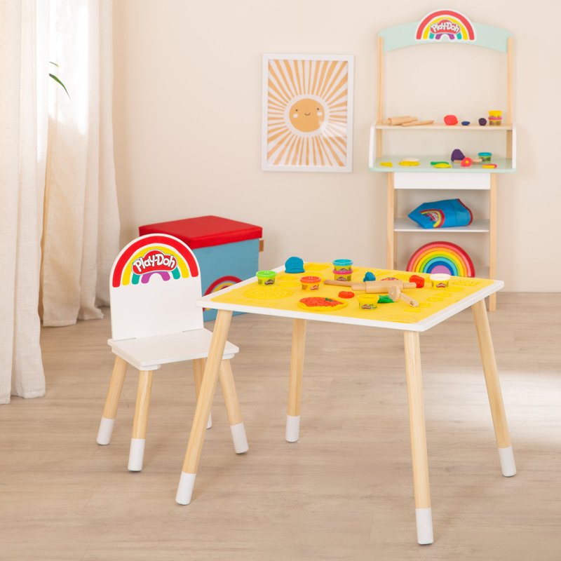 Roba X Play Doh Kids 12 Piece Solid Wood Rectangular Play Or Activity Table and Chair Set