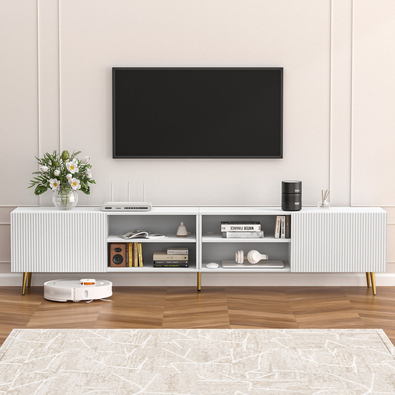 Modern 86.6" Tv Stand For Living Room, Fluted Design Entertainment Center With Adjustable Shelves,Media Tv Console Table With Storage