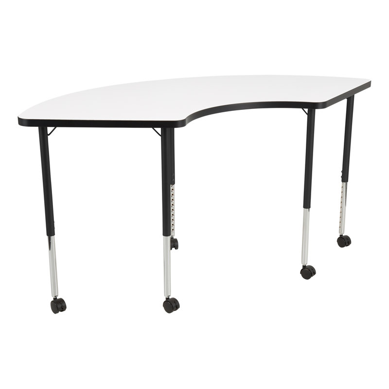 Structure Series 1/3 Round 65" x 30" Adjustable Height Mobile Collaborative Activity Table with Casters, Blanc, Noir