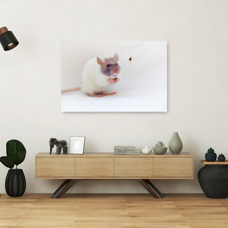 Gentle Rat And Ladybug Playful Contemporary Ladybug Nature Wildlife Wall Art Print by Ellen van Deelen - 1 Piece Wrapped Canvas Wall Art