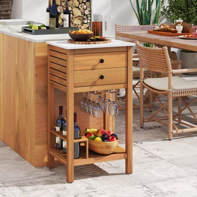  Organisateur de cuisine pour l'extérieur en bois d'acacia avec tablette inférieure