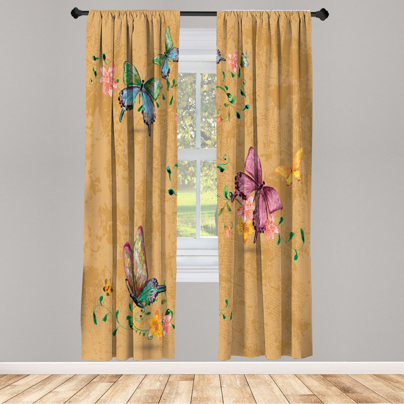 Microfiber Floral Semi-Sheer Rod Pocket Curtain Panels, 28" W x 63" L, Bronze/Violet