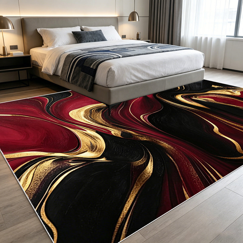1PC Burgundy Black Gold Fluid Marbled Abstract area rugs for Living Room, Soft, All seasons, Easy-maintain, Washable Indoor mat, Farmhouse suitable for dining room, bedroom, kitchen, entryway, home office, patio, Home Decor, Outdoor Decor.