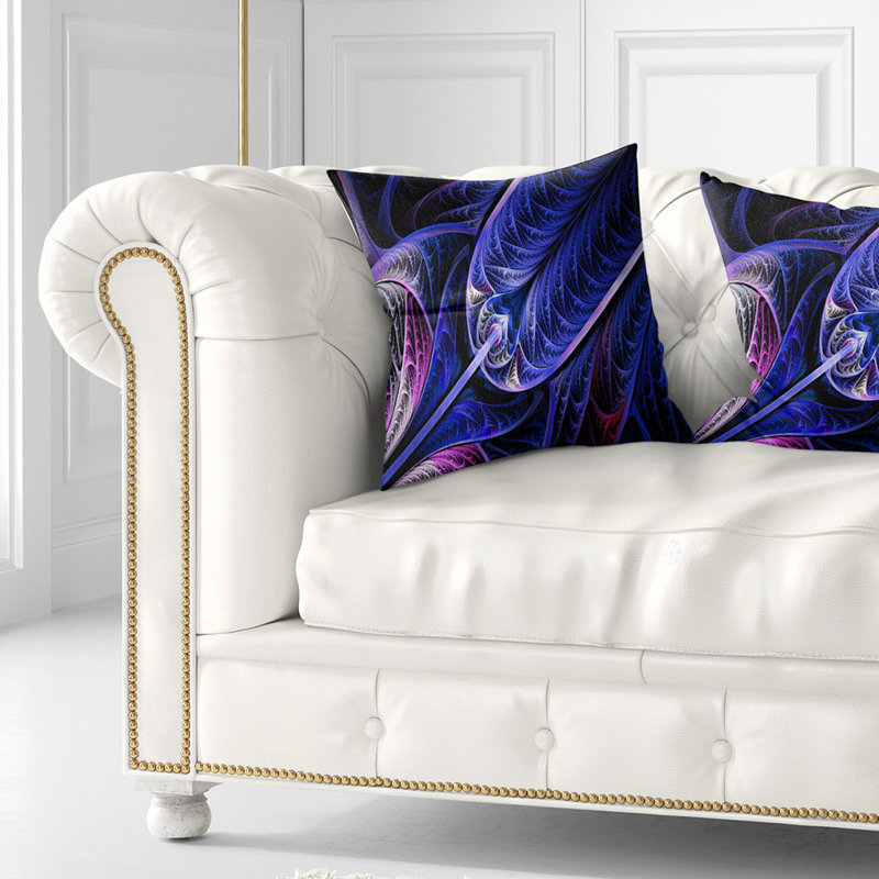 Vitrail fractal - coussin imprimé abstrait, 18 po x 18 po, Coussin décoratif, Bleu / noir