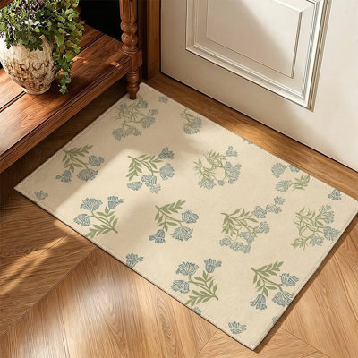Tapis d'appoint vintage crème à motifs floraux bleus subtils 47 po x 31 po
