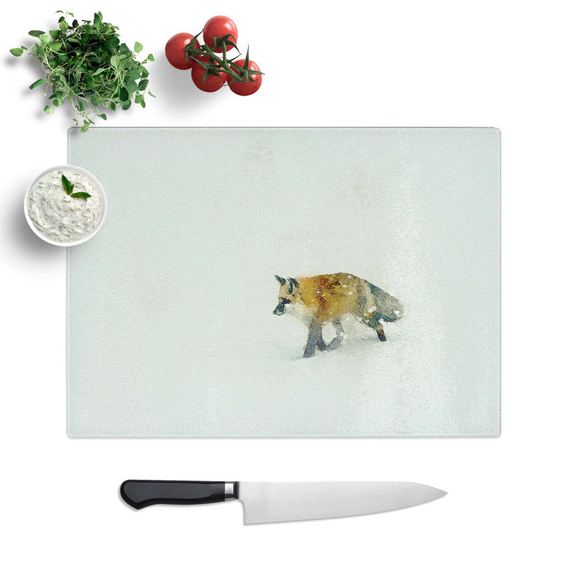 Tempered Glass a Fox Alone Chopping Board, 39 cm W x 28.5 cm L