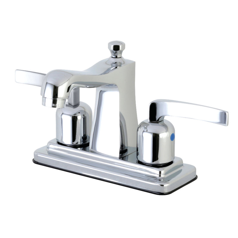 Kingston Brass Centurion Two-Handle 3-Hole Deck Mount 4" Centerset Bathroom Faucet with Plastic Pop-Up, Polished Chrome