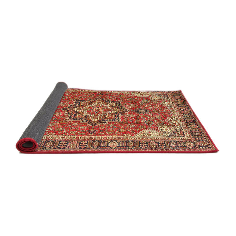 Tapis traditionnel gris / rouge / noir, Rond 5 pi