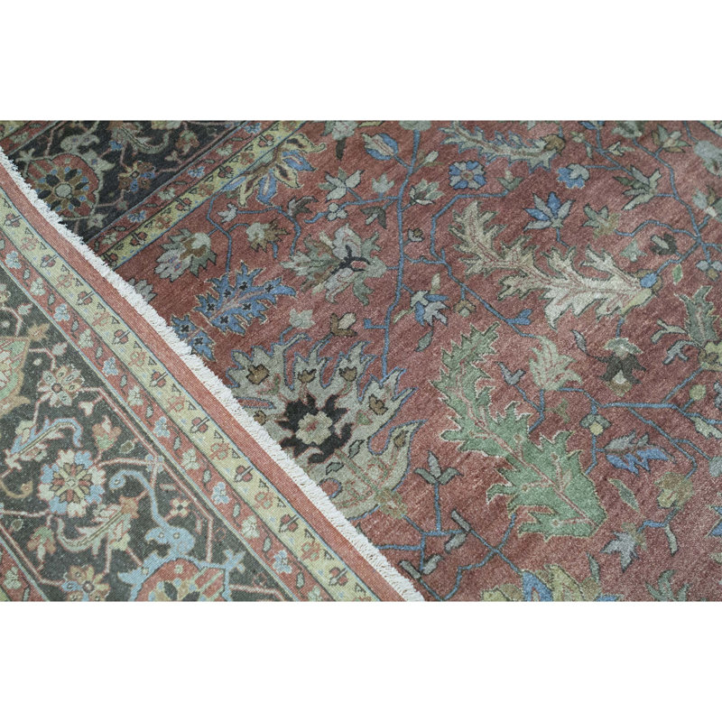 Tapis rouge et gris anthracite noué à la main de haute qualité, Rectangle 7 pi 10 po x 9 pi 10 po