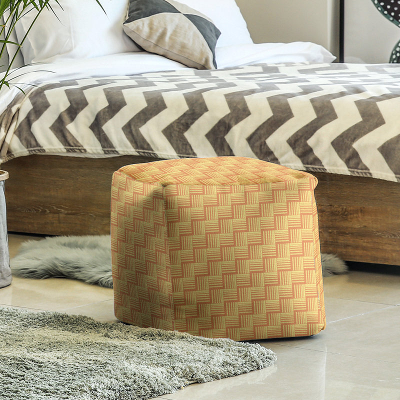 Repose-pieds cubique à rayures classic basketweave, Orange / Jaune