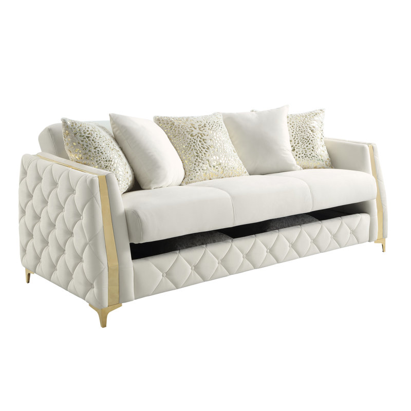 Keivin 88'' Upholstered Sleeper Sofa, Off White
