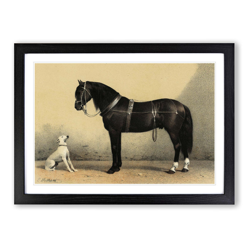 Horse and Hound by Emil Volkers - Framed Print, 27cm H x 36cm W x 2cm D, Black Framed