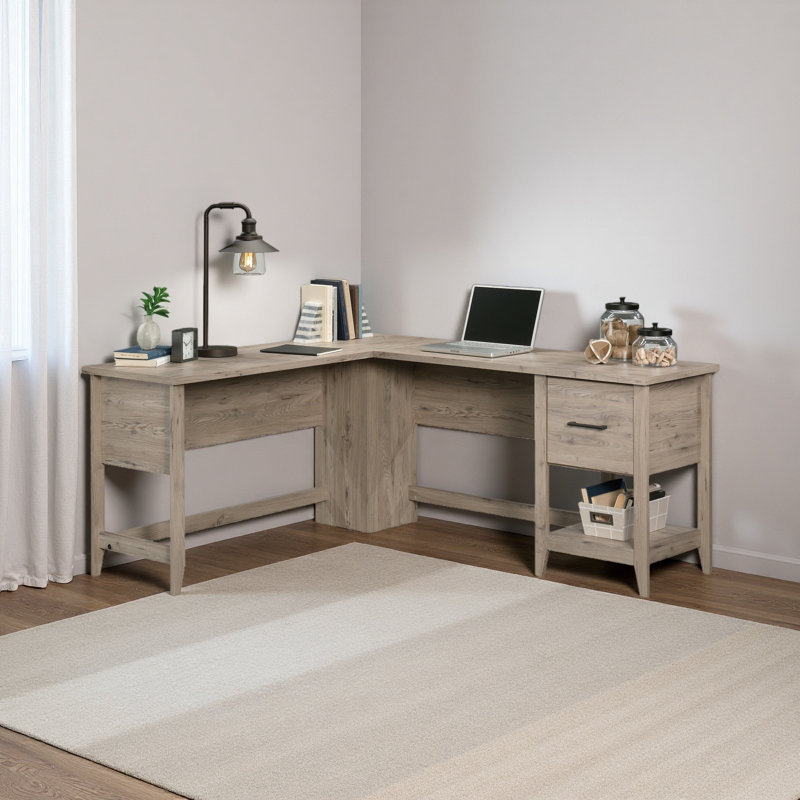 L-Shaped Desk, 29.02" H x 66.46" W x 58.66" D, Brown