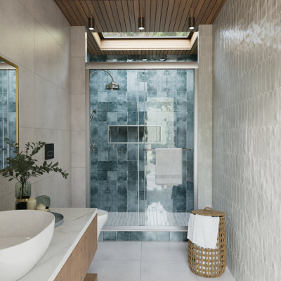 Semi-Frameless Double Sliding Shower Door, 1/4" SGCC Tempered Glass with Quiet Dual Rollers