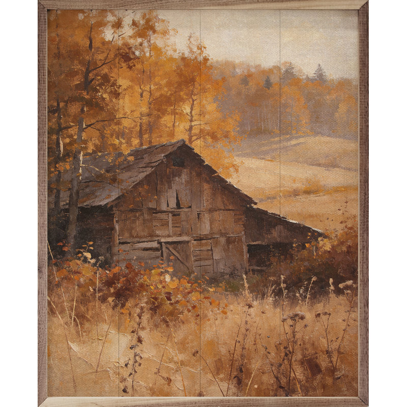 Grange dans la vallée d'automne, H 10 po x l 8 po