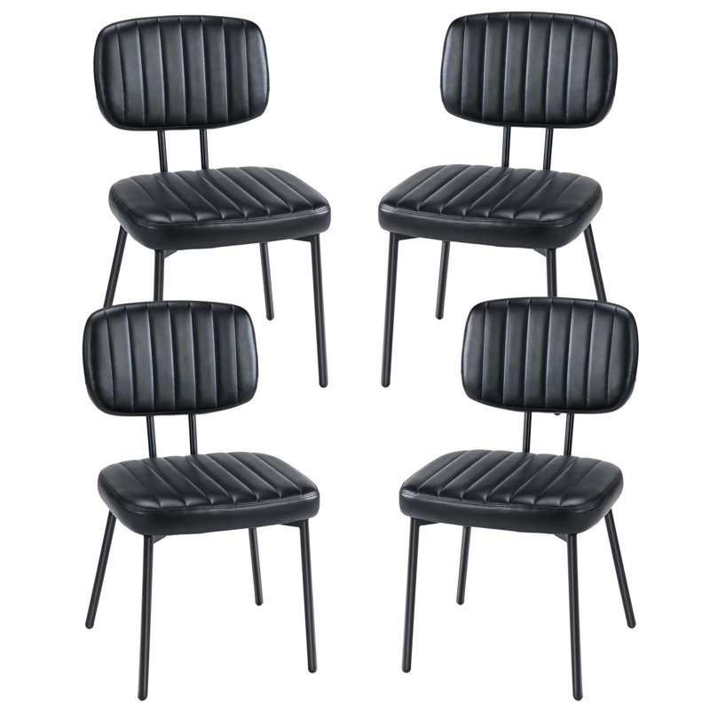 PU Leather Upholstered Side Dining Chairs Set with Backrest (Set of 4), Black