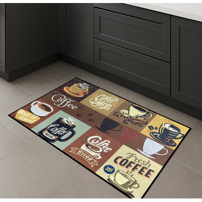28" X 17" - Brown Coffee Modern Non-Slip Washable Low Pile Kitchen Mat