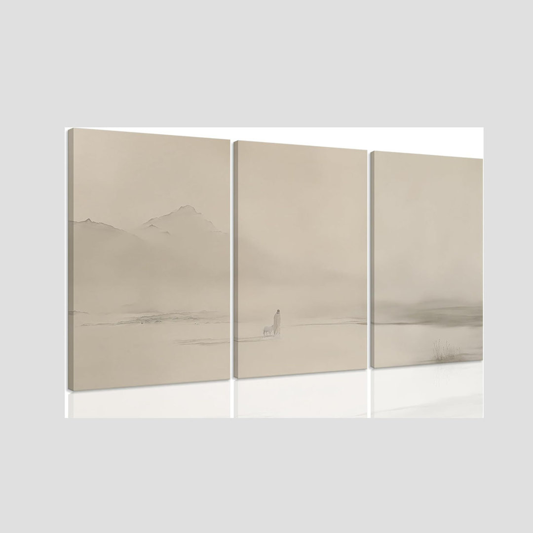Jesus Leaves The 99 Sheep Canvas Wall Art Set Of 3,Jesus Christian Wall Art,The Lost Sheep Wall Decor,Shepherd Painting Lamb Pictures Religious Aesthe