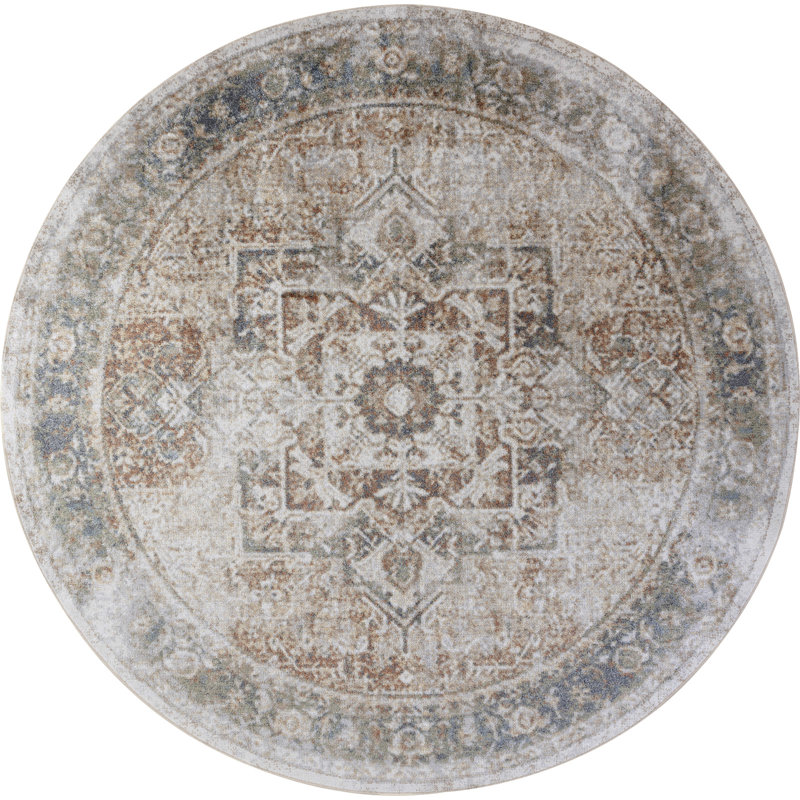 Saylor Machine Washable Traditional Boho Burnt Orange Runner Rug, Round 200 cm