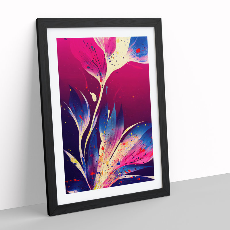 Paint Splat Flower No.1 Abstract - Single Picture Frame Print, Black Framed, 64cm H x 46cm W x 2cm D