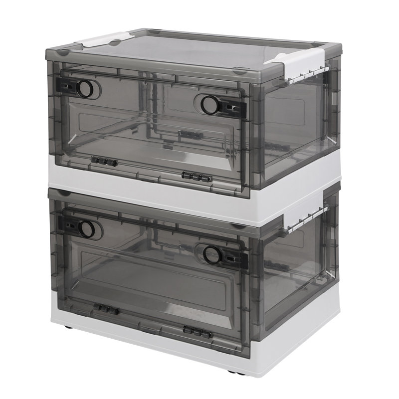 Ensemble de 2 bacs de rangement pliables Organisateur de boîtes de rangement pliable avec double porte et couvercle à roulettes pour vêtements