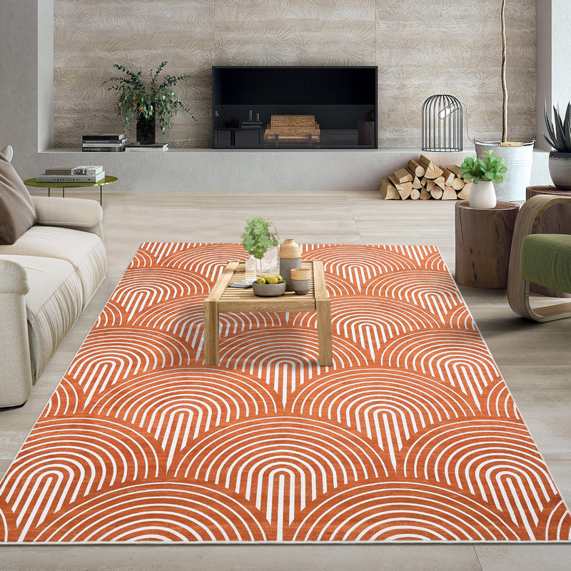 Tapis géométrique lavable géométrique en polyester tissé à la machine de couleur , Rectangle 5 pi x 7 pi