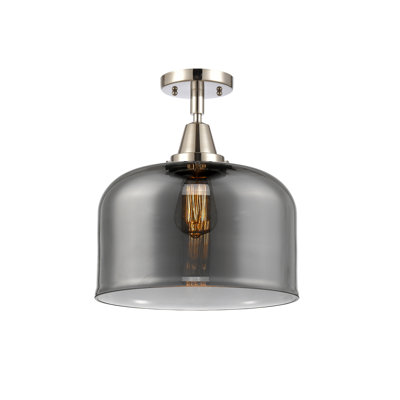 Amede Bell - 1 Light 12" Flush Mount - LED Bulb - Polished Nickel Finish - Light Smoke Shade