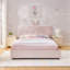 Lit double tapissier avec tête de lit surdimensionnée en forme de lapin, lumière DEL et 4 tiroirs de rangement; Ensemble de lattes, tissu bouclé-602366715-602366662