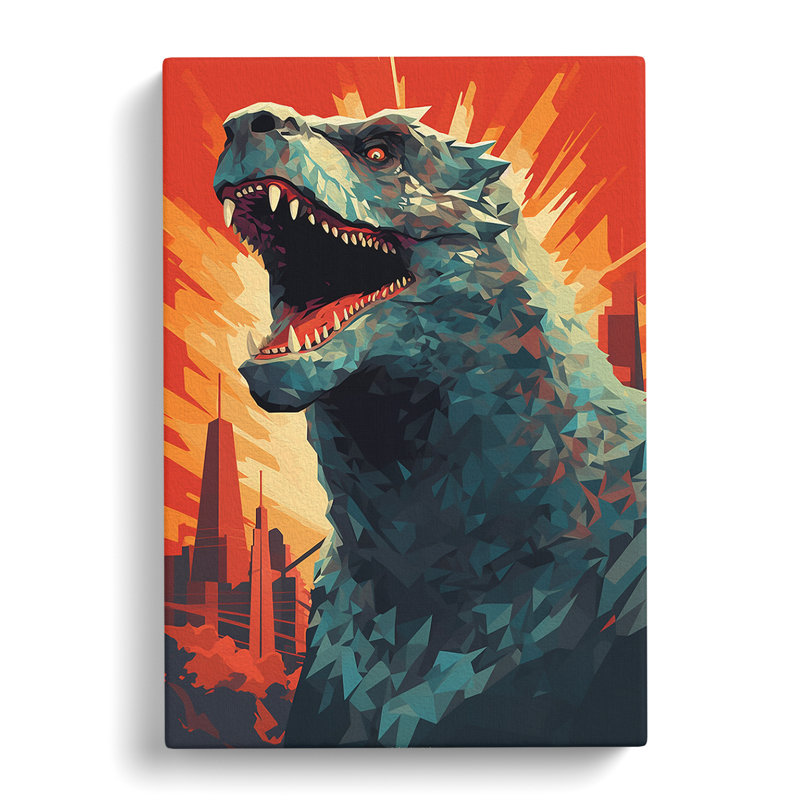 Godzilla Geometric Art - Wrapped Canvas, 50cm H x 35cm W x 3cm D