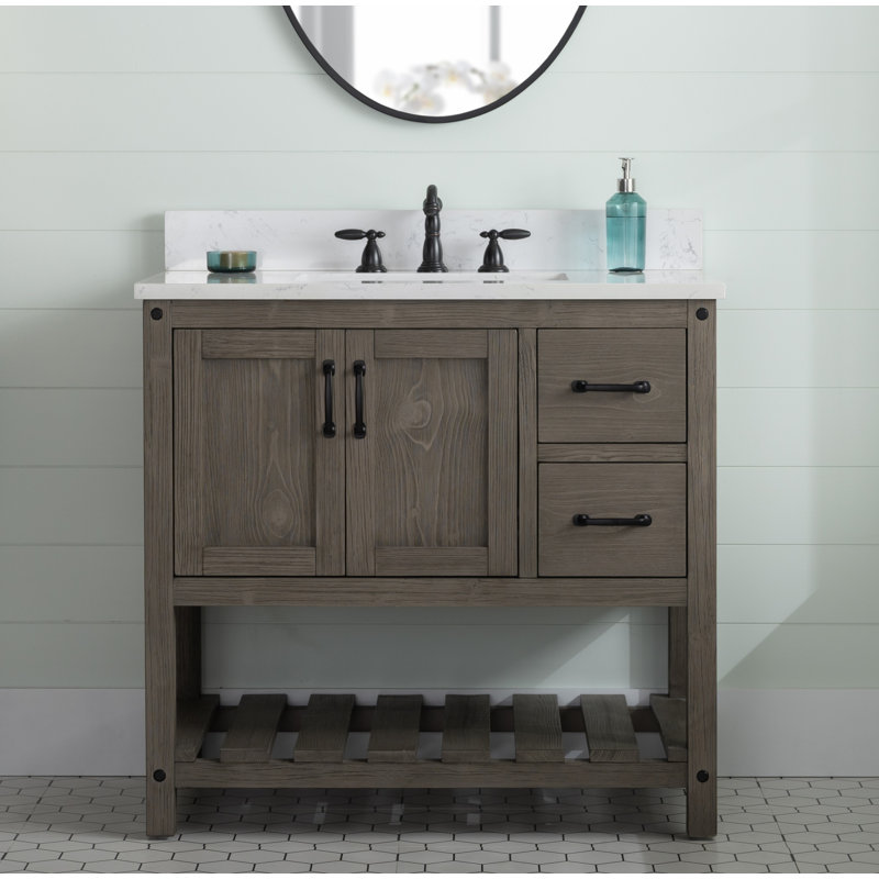 Meuble-lavabo simple 36 po Radstock, Gris antique, Blanc de Carrare