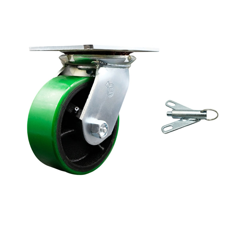 5 Inch Green Poly on Cast Iron Caster with Roller Bearing and Swivel Lock SCC, Green