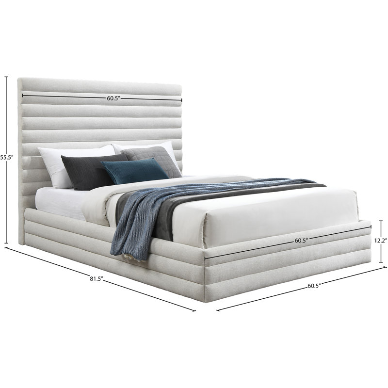 Maxwell Upholstered Platform Bed, Full / Double, Cream Linen Textured Fabric