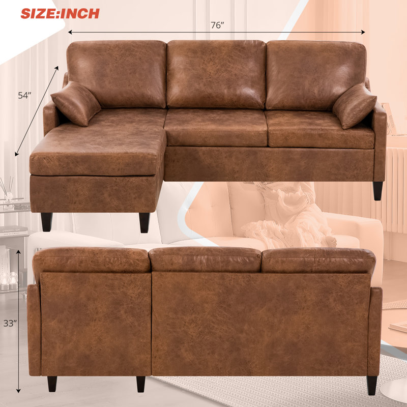 Suede Fabric Sectional Sofa W/Usb Port, Reversible L-Shaped Couch W/Storage Chaise, Modern Convertible Sofa For Living Room, Studio, Office