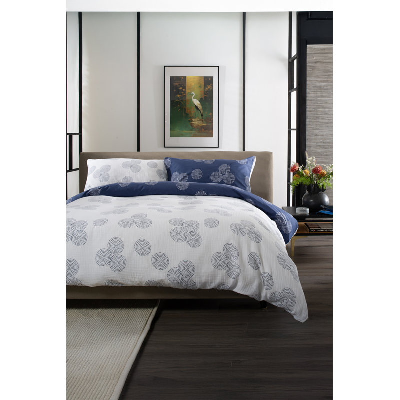Hyogo Luxurious Japanese Inspired Print 100% Cotto Cotton Geometric Shapes Duvet Cover Set with Pillowcases Included