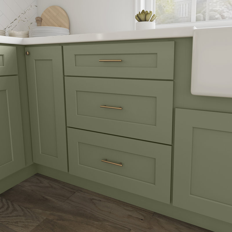 Armoire de cuisine en bois massif prête à assembler, Vert sauge, 24"